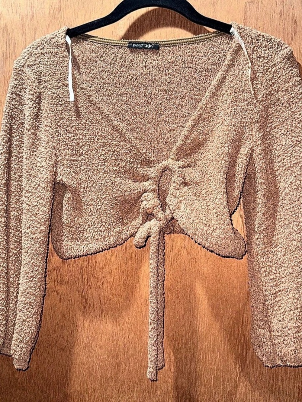 Paper Moon Brown Cropped Tie-Front Blouse
